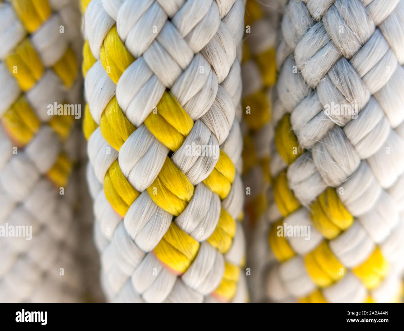 Close-up of marine polyester tressée corde utilisée sur les bateaux et yachts pour le montage et l'amarrage Banque D'Images