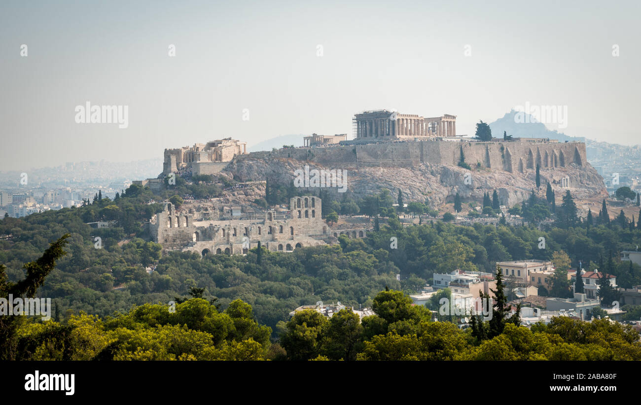 L'Acropole, le Parthénon et le théâtre d'Hérode, vue de l'Filippapis Hill Banque D'Images
