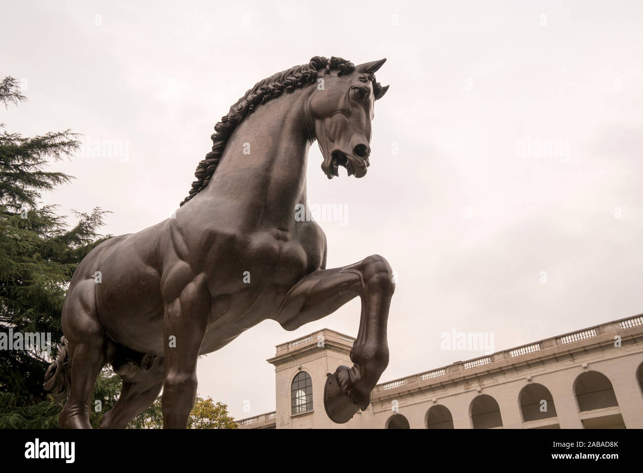 Cheval bronze statue conçu par Leonardo da Vinci à Milan, Italie. Banque D'Images