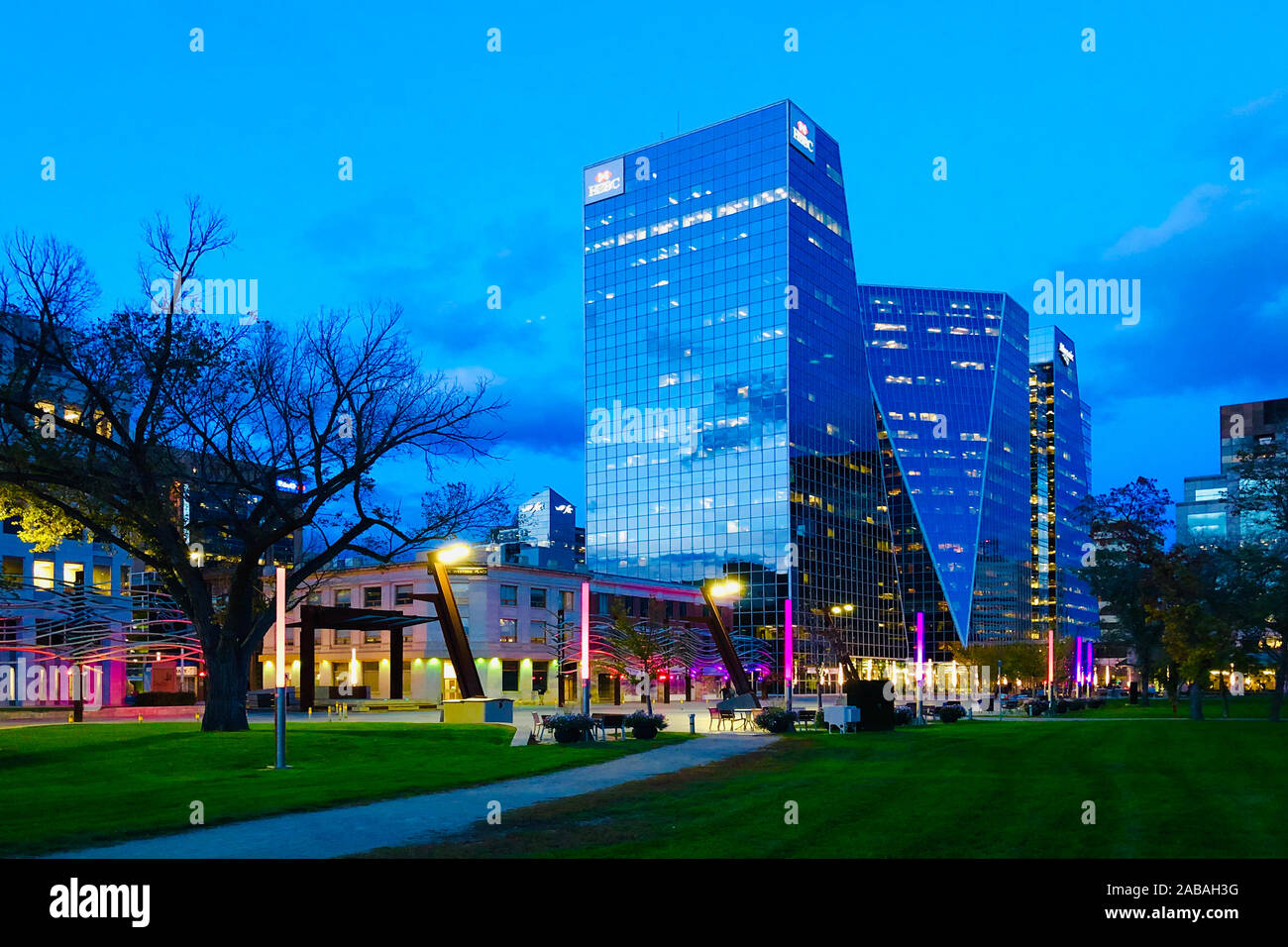 La Regina, Canada centre-ville au crépuscule Banque D'Images
