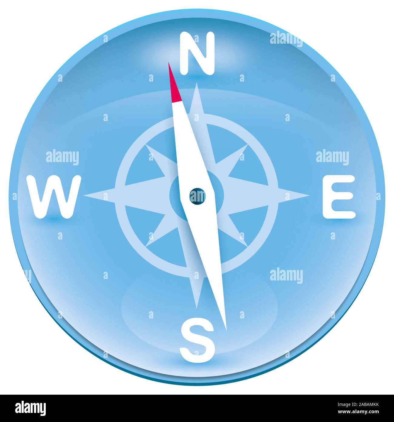 Schoener Ein blau-weisser Kompass vor weissem Hintergrund Banque D'Images