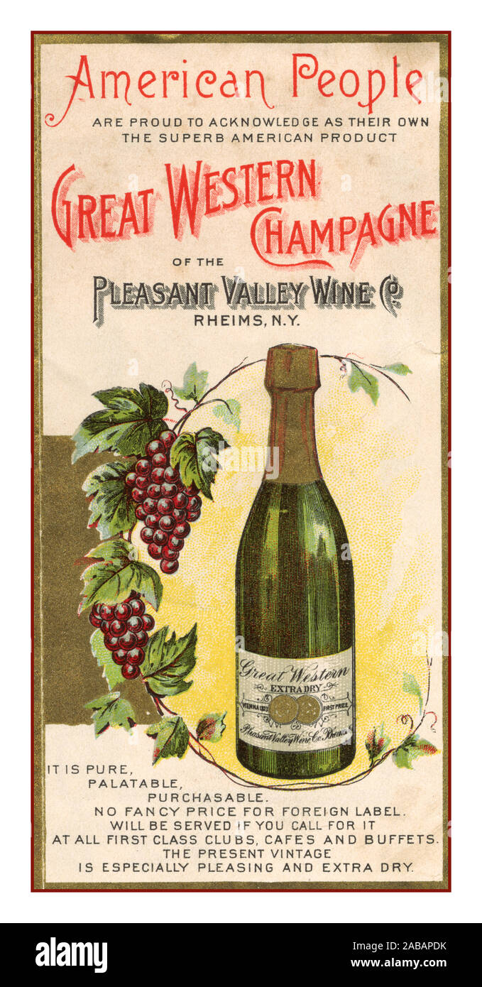 Vintage 1900 Champagne Great Western couleur début Appuyez sur la publicité Publicité American "Champagne" de Pleasant Valley Wine Co. de Reims New York USA Amérique du Nord La production de vin mousseux c1912 Banque D'Images