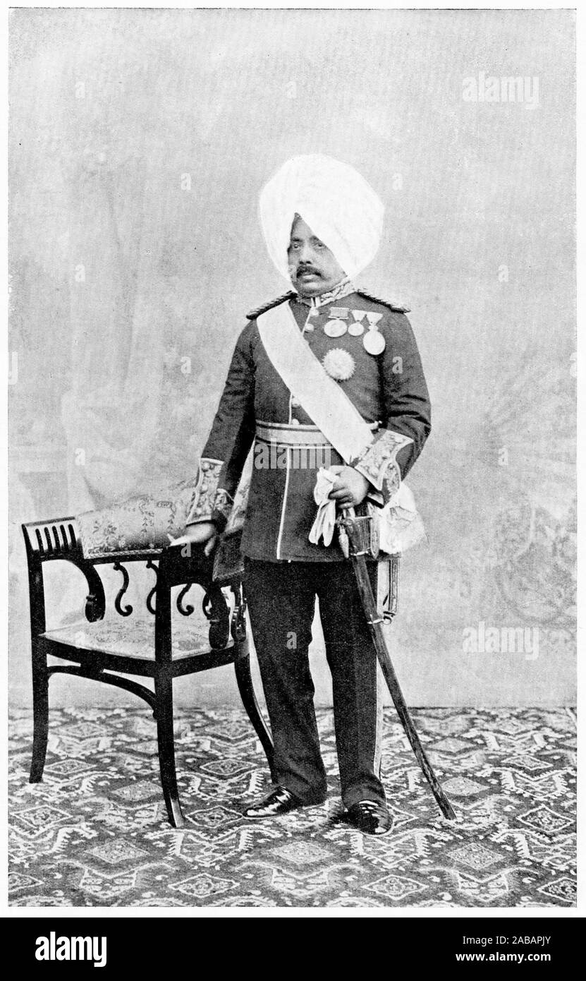 Portrait en demi-teinte de Maharaja Sir Pratap Singh GCSI GCIE GBE (1848 - 1925) le Maharaja de Jammu-et-Cachemire, et chef du clan rajput Jamwal. Banque D'Images