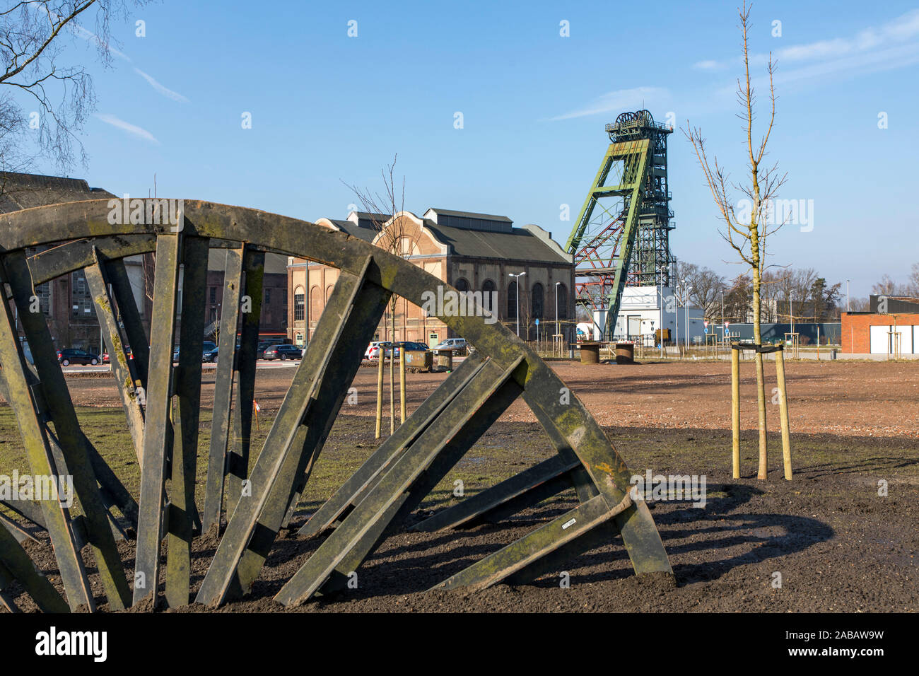 Cadre de fosse 2 de l'arbre, l'ancien souverain de la mine, Léopold de Dorsten, aujourd'hui un mélange de culture et d'utilisation de tissus, de la corde de la poulie, Banque D'Images