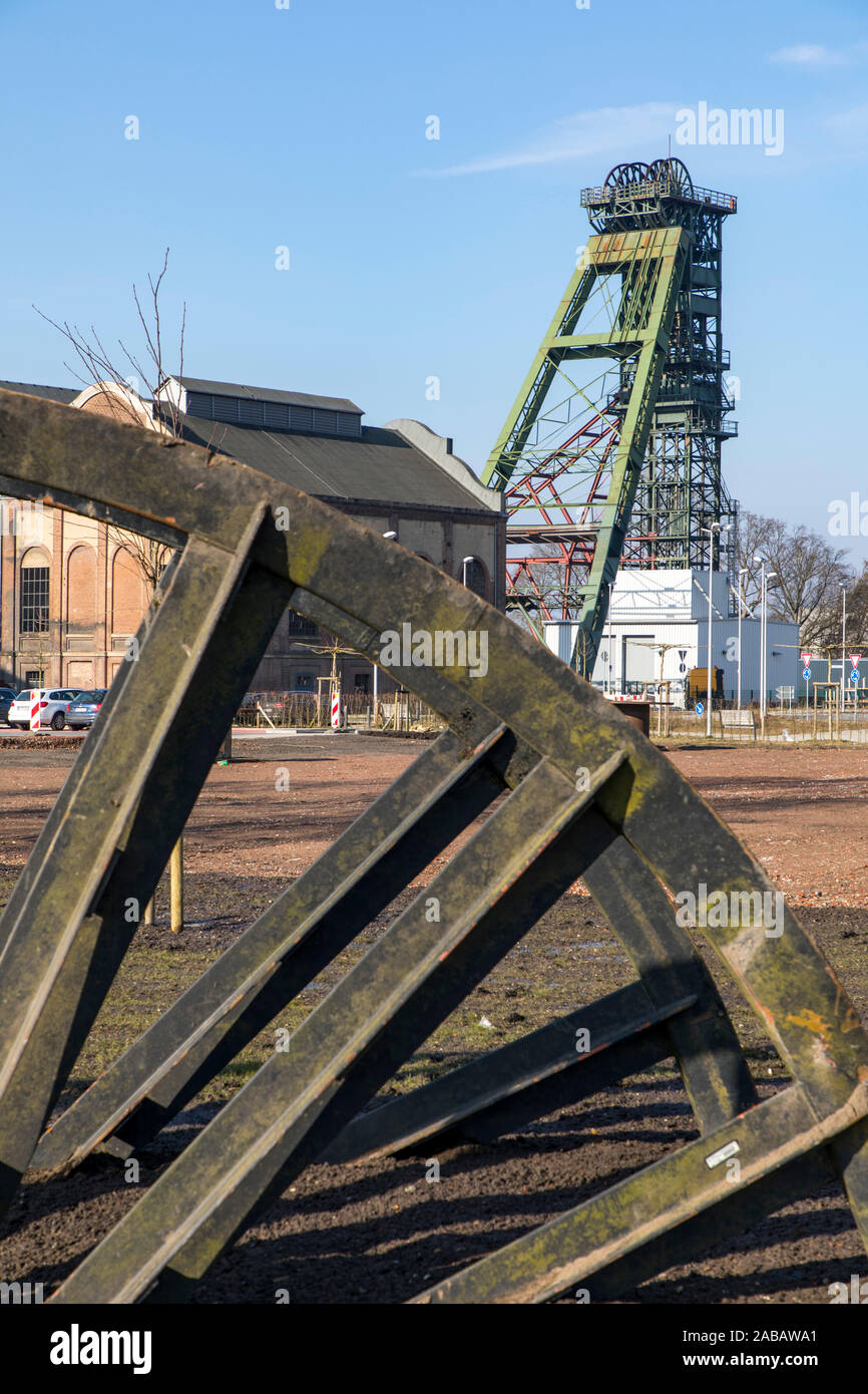 Cadre de fosse 2 de l'arbre, l'ancien souverain de la mine, Léopold de Dorsten, aujourd'hui un mélange de culture et d'utilisation de tissus, de la corde de la poulie, Banque D'Images