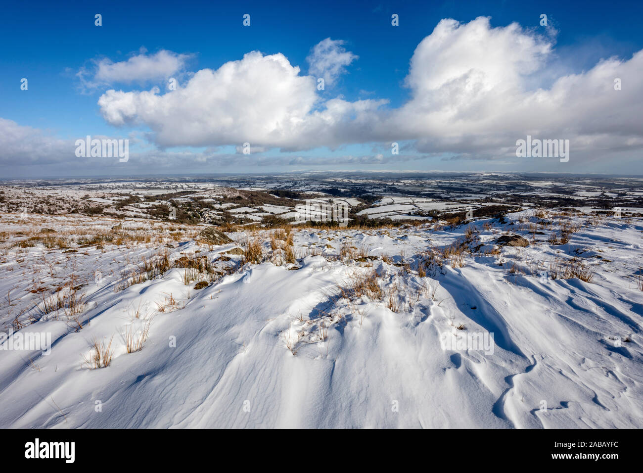 Bodmin Moor ; la neige ; Cornwall, UK Banque D'Images