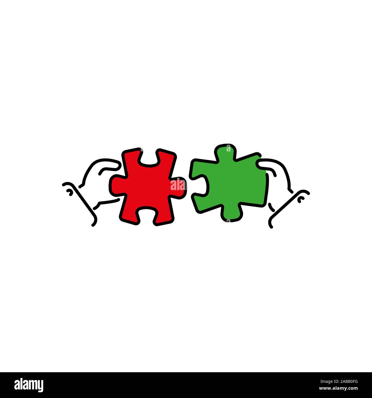 Puzzles se connecter en mains vecteur de couleur icône, signe, symbole. Concept de jumelage d'entreprise. Eléments de liaison puzzle dans la main d'affaires. Travailler ensemble Illustration de Vecteur