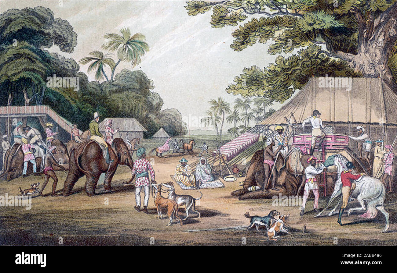 Chasse au tigre de l'Inde au début des années 1800. Banque D'Images