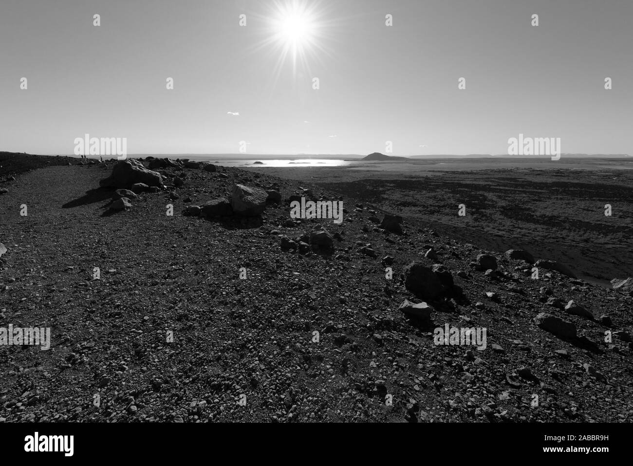Cratère Hverfjall près du lac Myvatn en Islande, l'un des plus grands cratères volcaniques dans le monde avec un diamètre de près de 800m au dessus. Banque D'Images