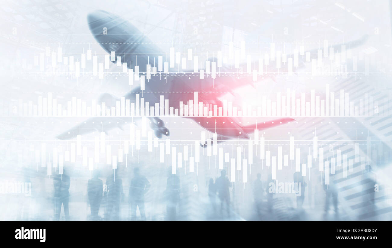 Diagramme de bougies stock trading graphique de l'entreprise Financement de l'investissement mixte concept double exposition écran virtuel Banque D'Images