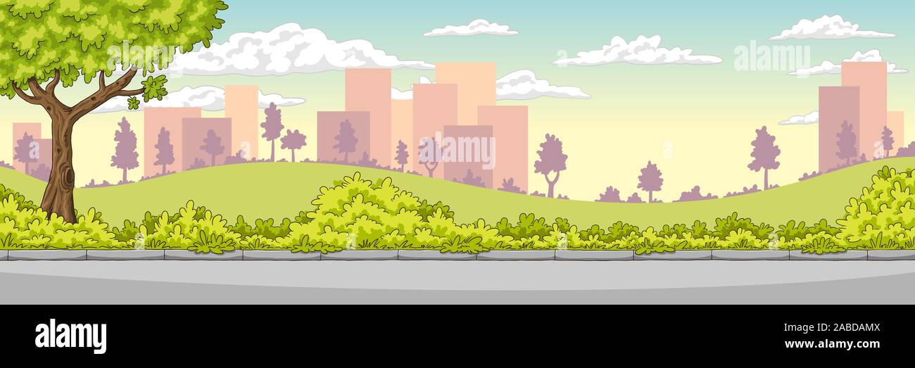 L'été panorama paysage urbain. Hand drawn vector illustration avec des calques distincts. Illustration de Vecteur