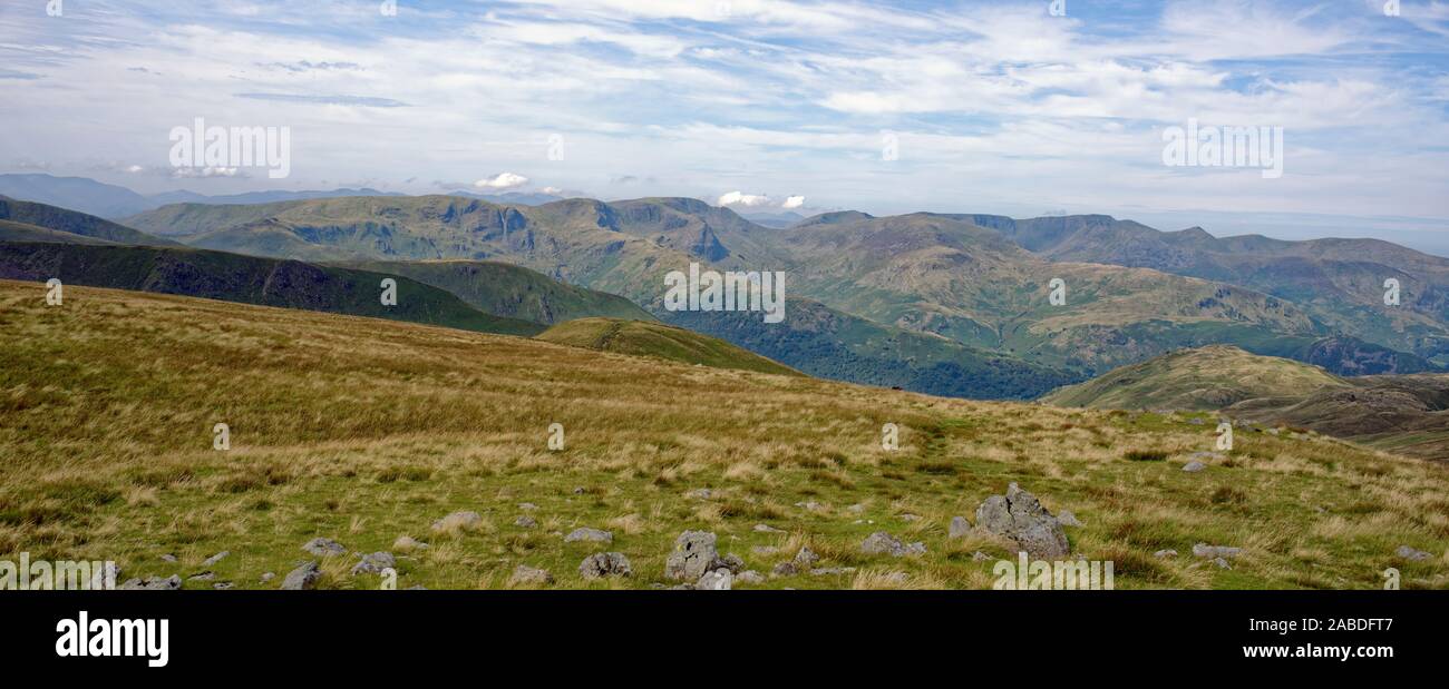 Vue ouest de Rampsgill la tête sur Deepdale vers Fairfield, Le Cape & Helvellyn, Cumbria Banque D'Images