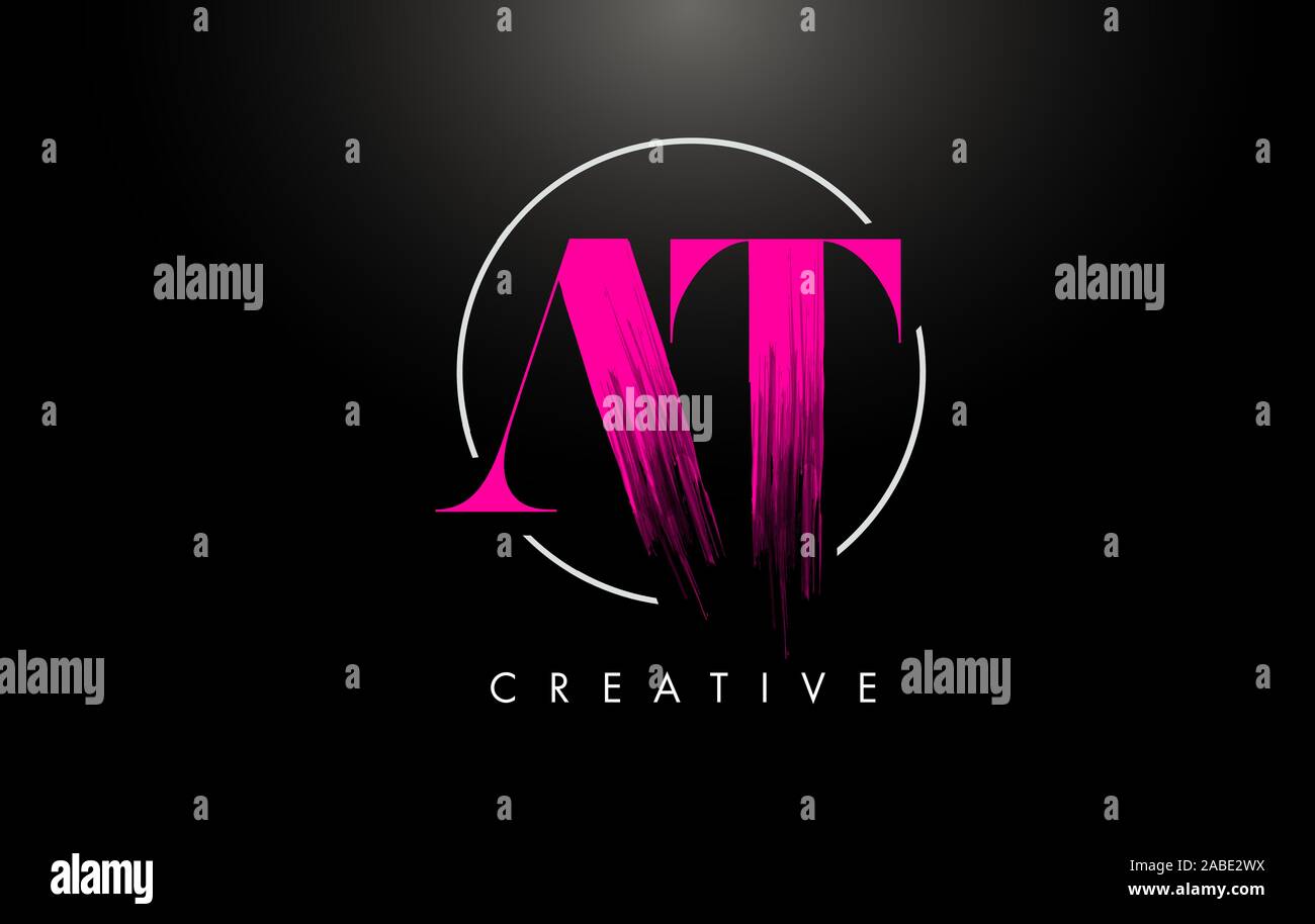Au coup de pinceau rose Lettre Logo Design. Logo de peinture rose Leters avec icône Cercle élégant design vectoriel. Illustration de Vecteur