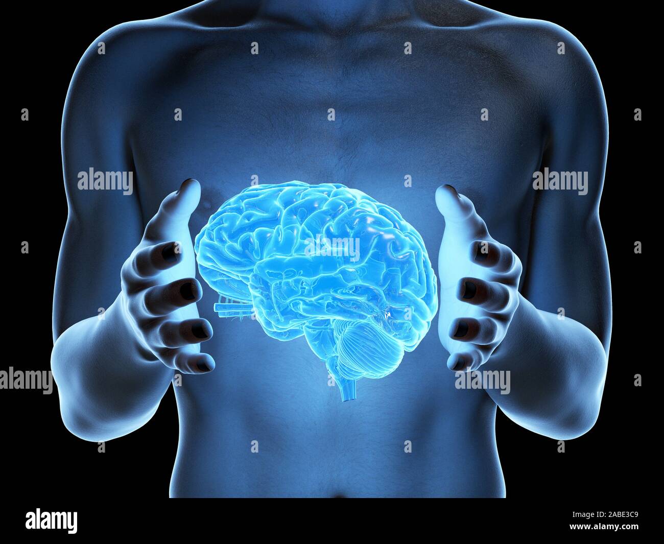 Médicalement en rendu 3d illustration de précision un homme tenant un cerveau Banque D'Images