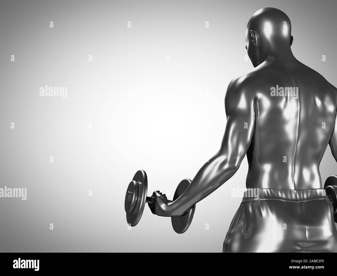 Médicalement en rendu 3d illustration d'un précise metallic man lifting dumbbells Banque D'Images