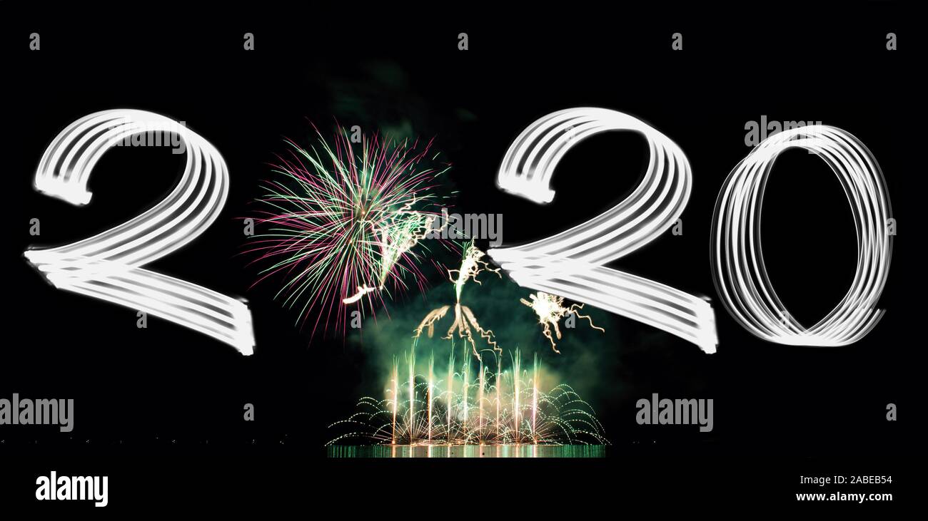 La veille du Nouvel An 2020 avec Fireworks Banque D'Images