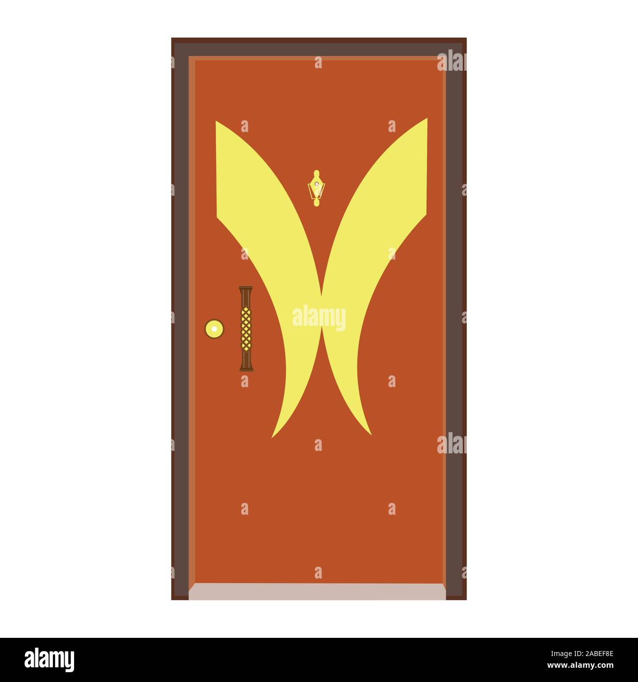 Bien dessiné une porte en bois à motifs d'or avec une croix d'Or Illustration de Vecteur