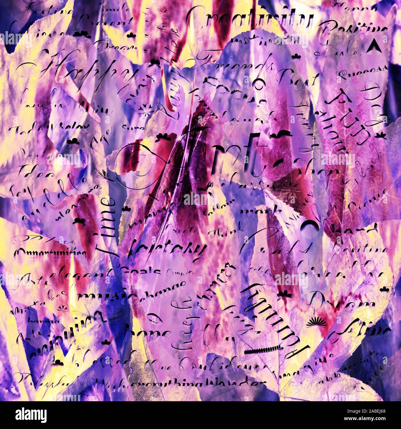 La texture numérique rustique vintage. Les feuilles d'automne collage avec mentions légales mots sur papier. Toile de vœux. Abstract grunge collection paper. Banque D'Images