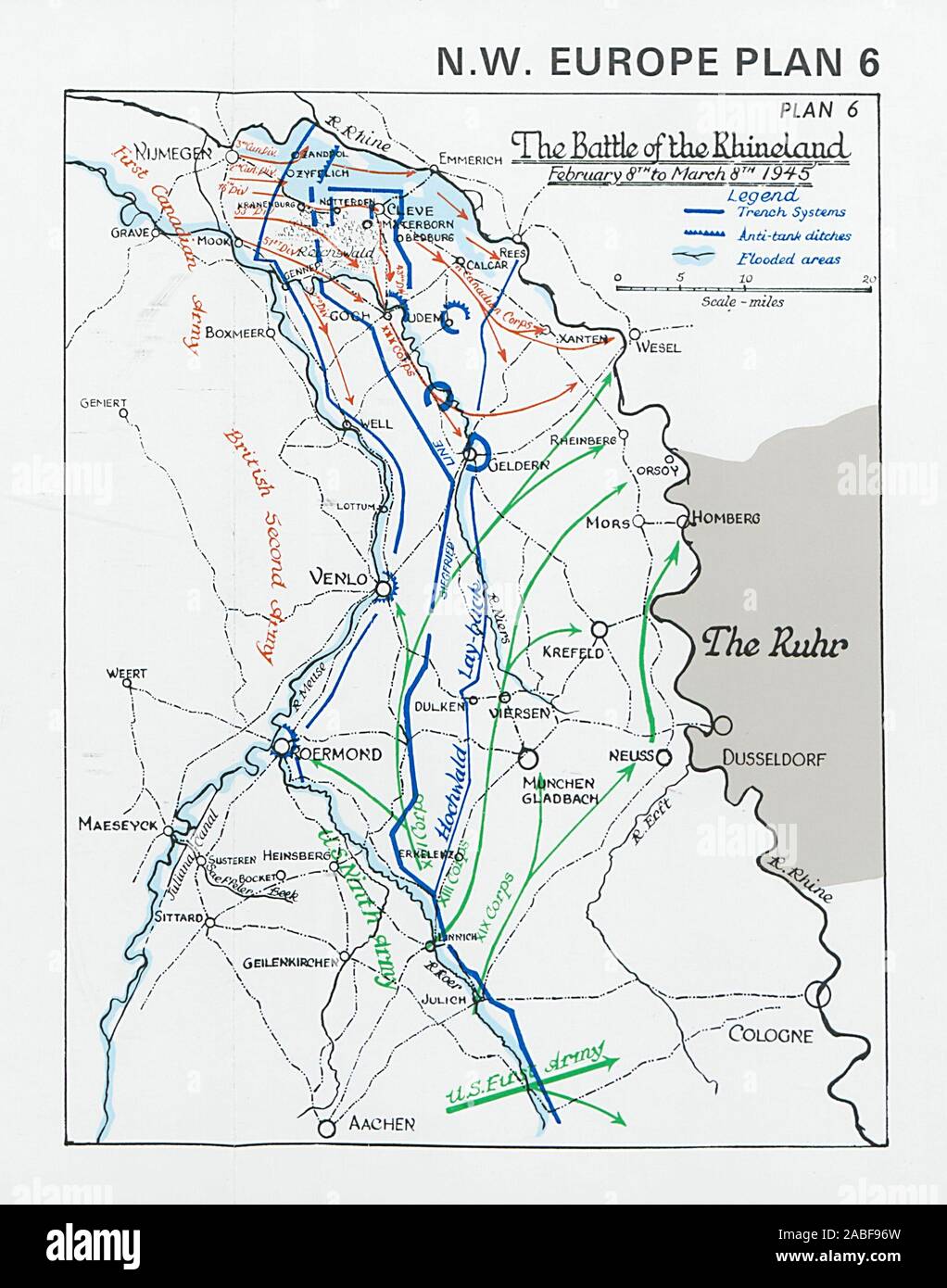 La bataille de la Rhénanie, 8 février 8 mars 1945. La Seconde Guerre Mondiale 1994 la carte Banque D'Images
