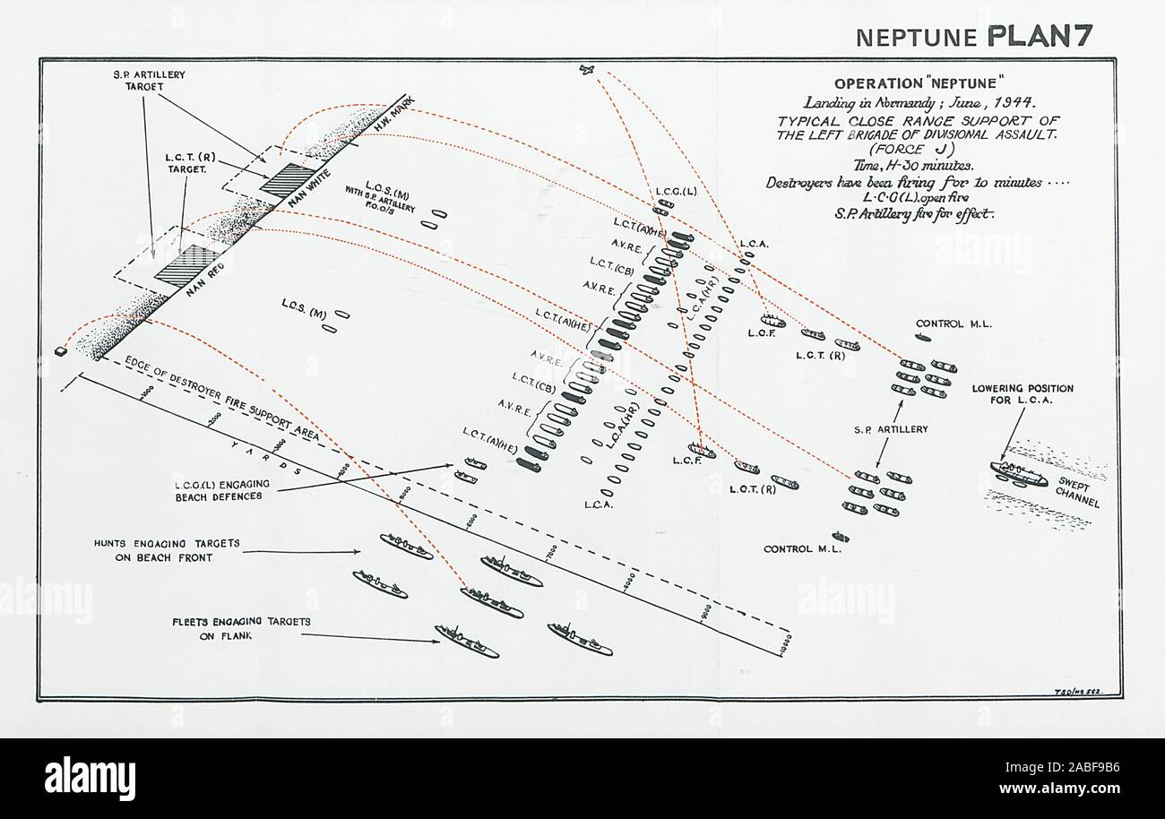 Débarquement en Normandie D-Day 1944. Force d'assaut de Juno Nan J'appui St Aubin 1994 map Banque D'Images