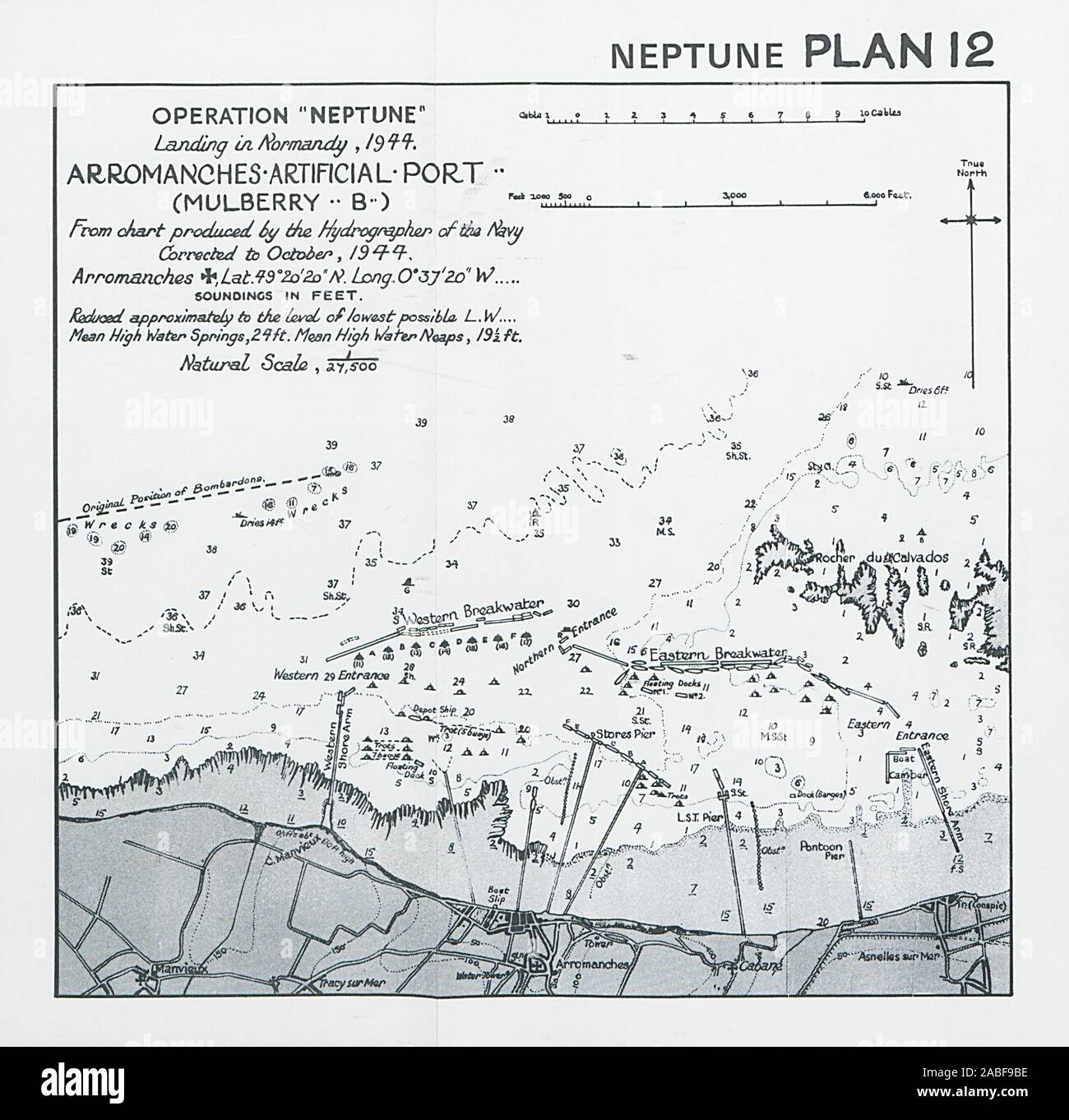 Débarquement en Normandie. D-Day 1944. B. Le port Mulberry d'Arromanches carte Neptune 1994 Banque D'Images