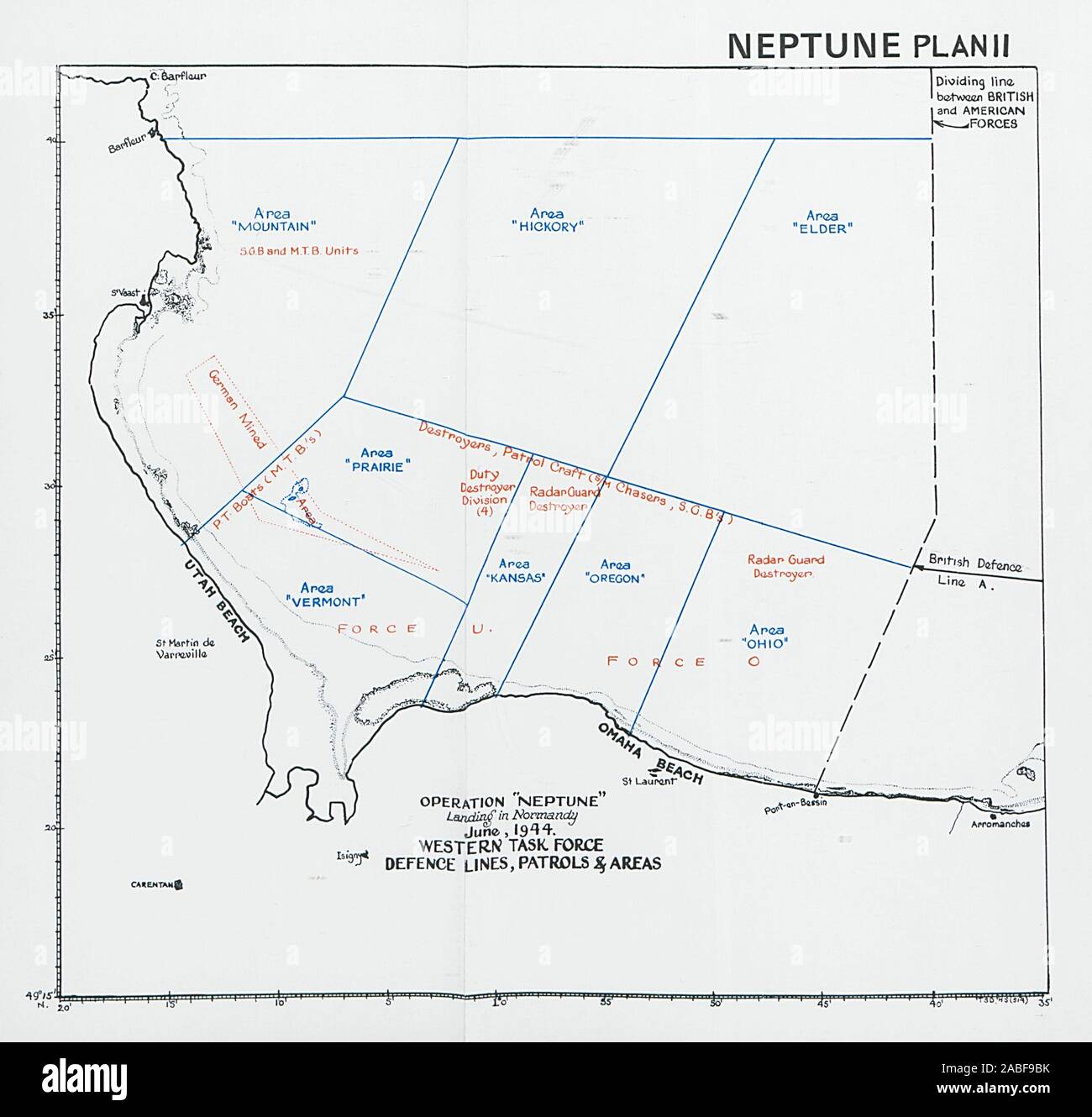 L'opération Neptune Débarquement en Normandie D-Day juin 1944. Groupe de travail de l'Ouest 1994 map Banque D'Images