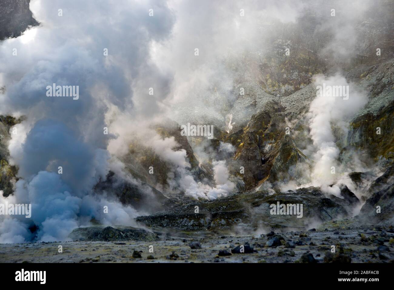 Fumeurs fumerolles, volcan de l'île Blanche, Nouvelle-Zélande Banque D'Images