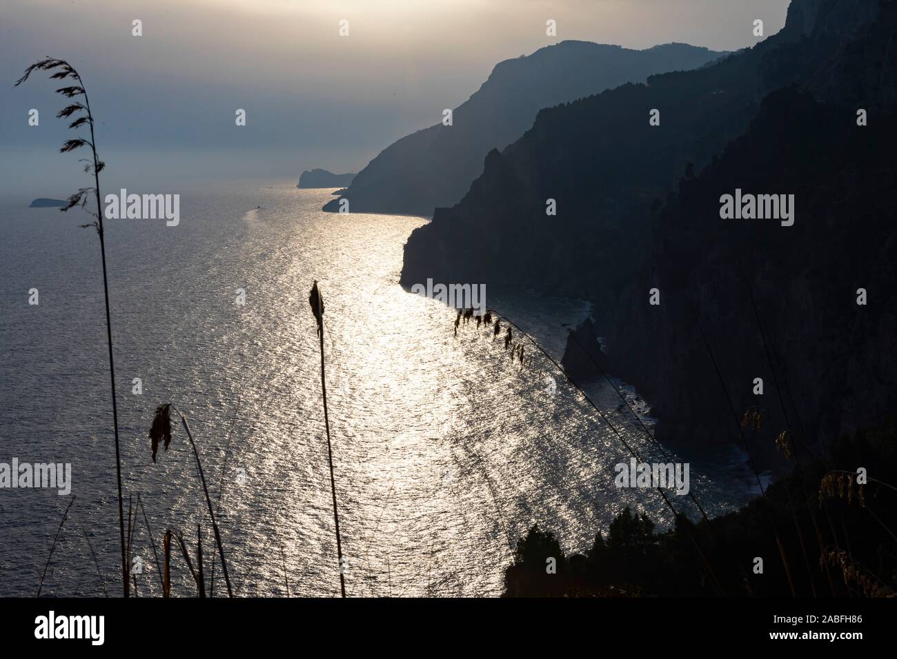 Le coucher du soleil, Positano, Amalfi coast, Italie Banque D'Images