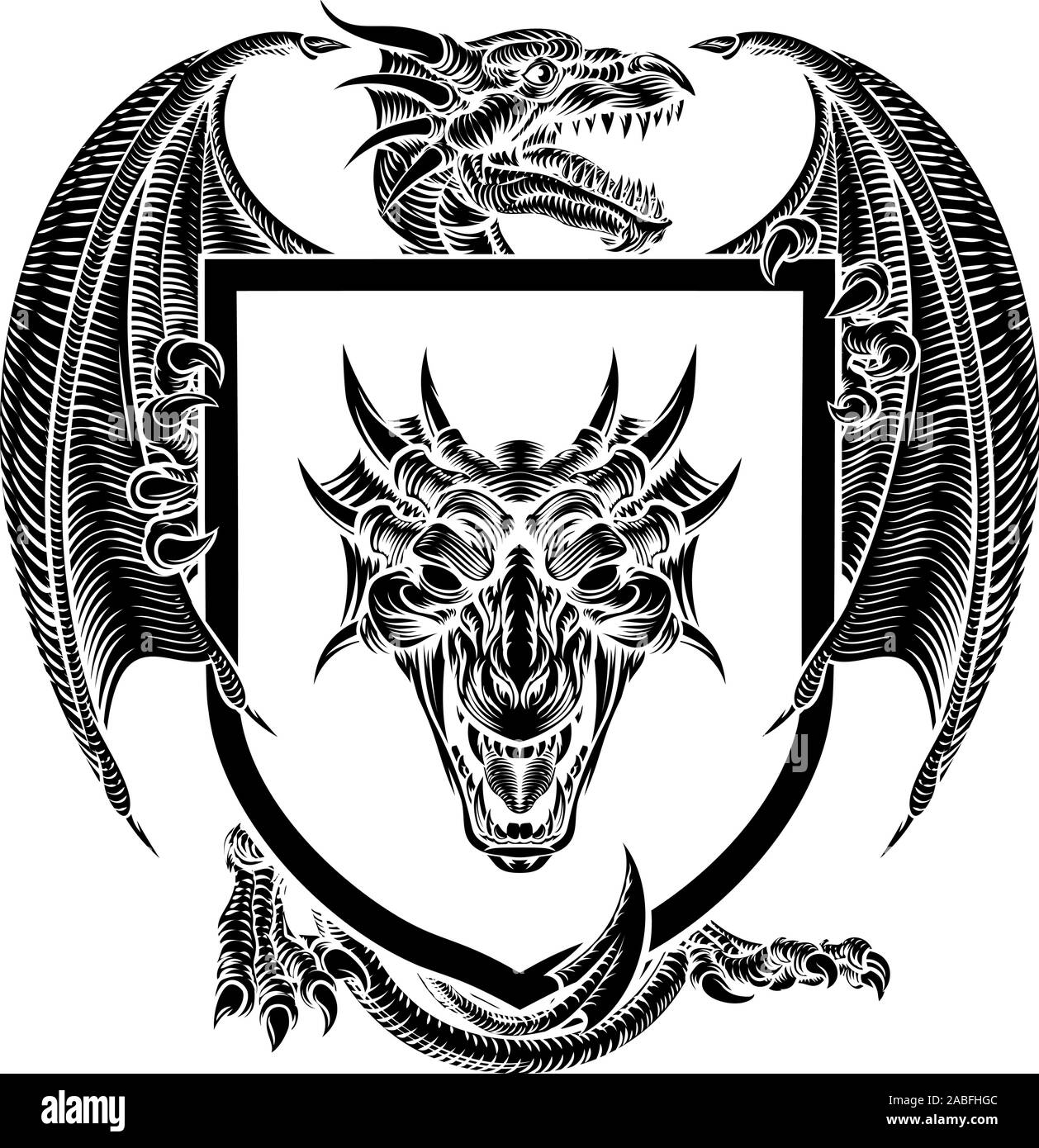 Armoiries de Dragon emblème héraldique Bouclier Crest Illustration de Vecteur