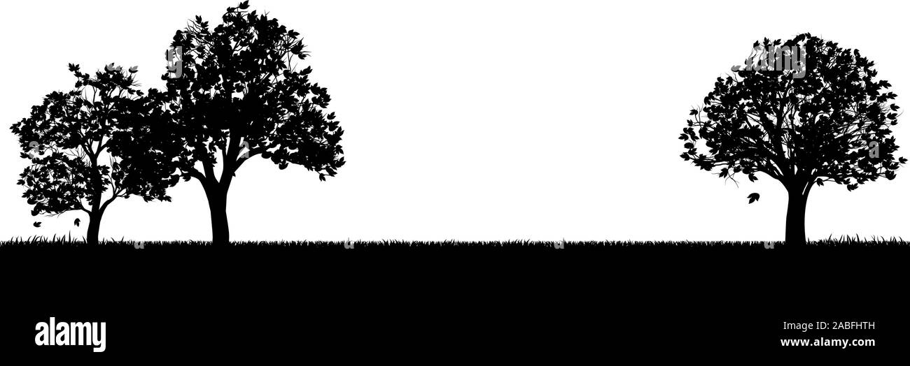 Domaine de l'herbe ou le parc et les arbres en Silhouette Illustration de Vecteur