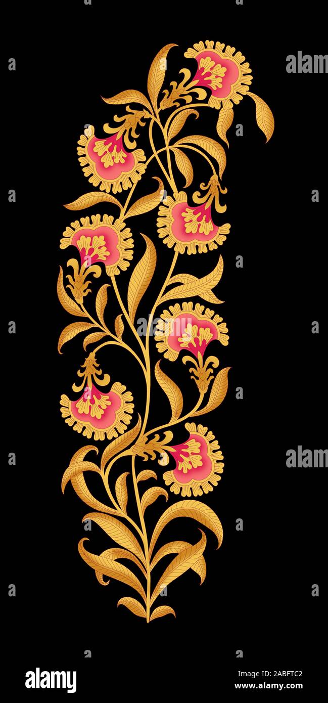 Motif fleurs moghol indien sur fond noir fond Banque D'Images