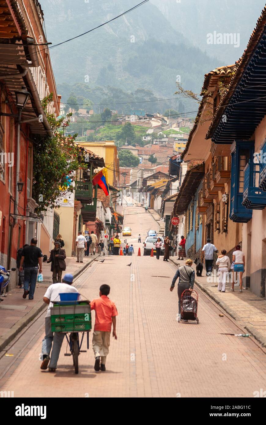Dans la rue, La Candelaria Bogota, Colombie Banque D'Images