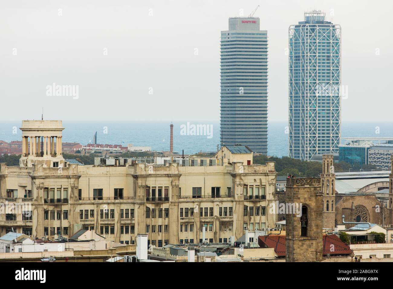 Barcelone, Catalogne. Espagne -18 octobre 2018- vue de Barcelone depuis l'église Santa Maria del Pi. Banque D'Images