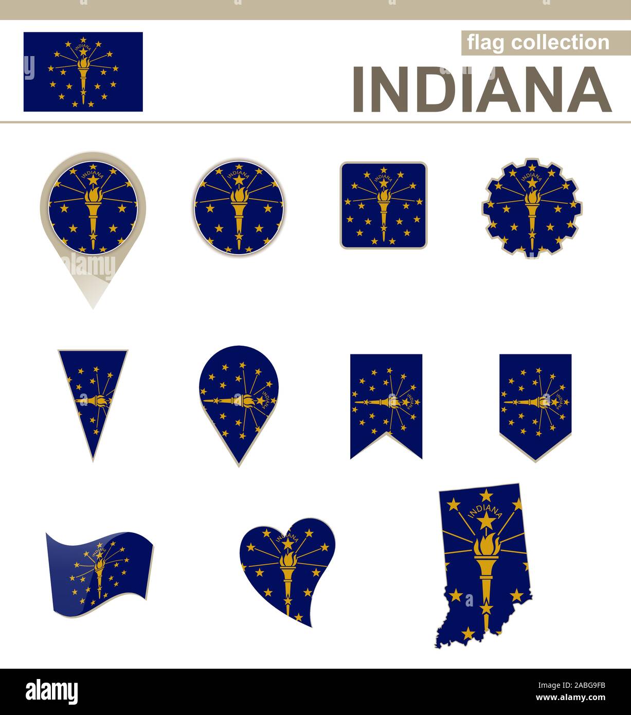 Drapeau de l'Indiana, USA, État Collection versions 12 Illustration de Vecteur