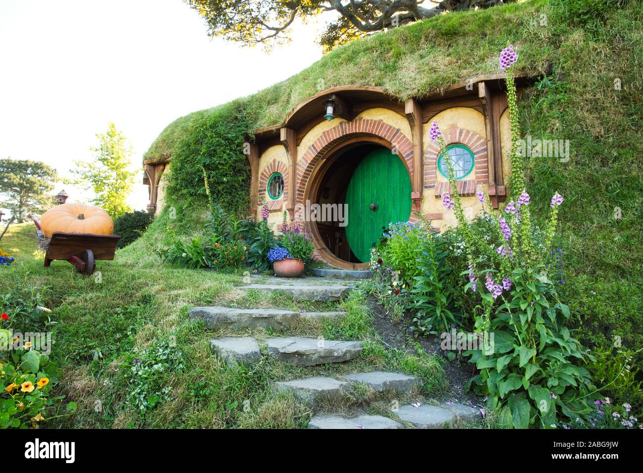 Maison de Hobbit dans la comté, Hobbiton Movie Set, Nouvelle Zélande Banque D'Images