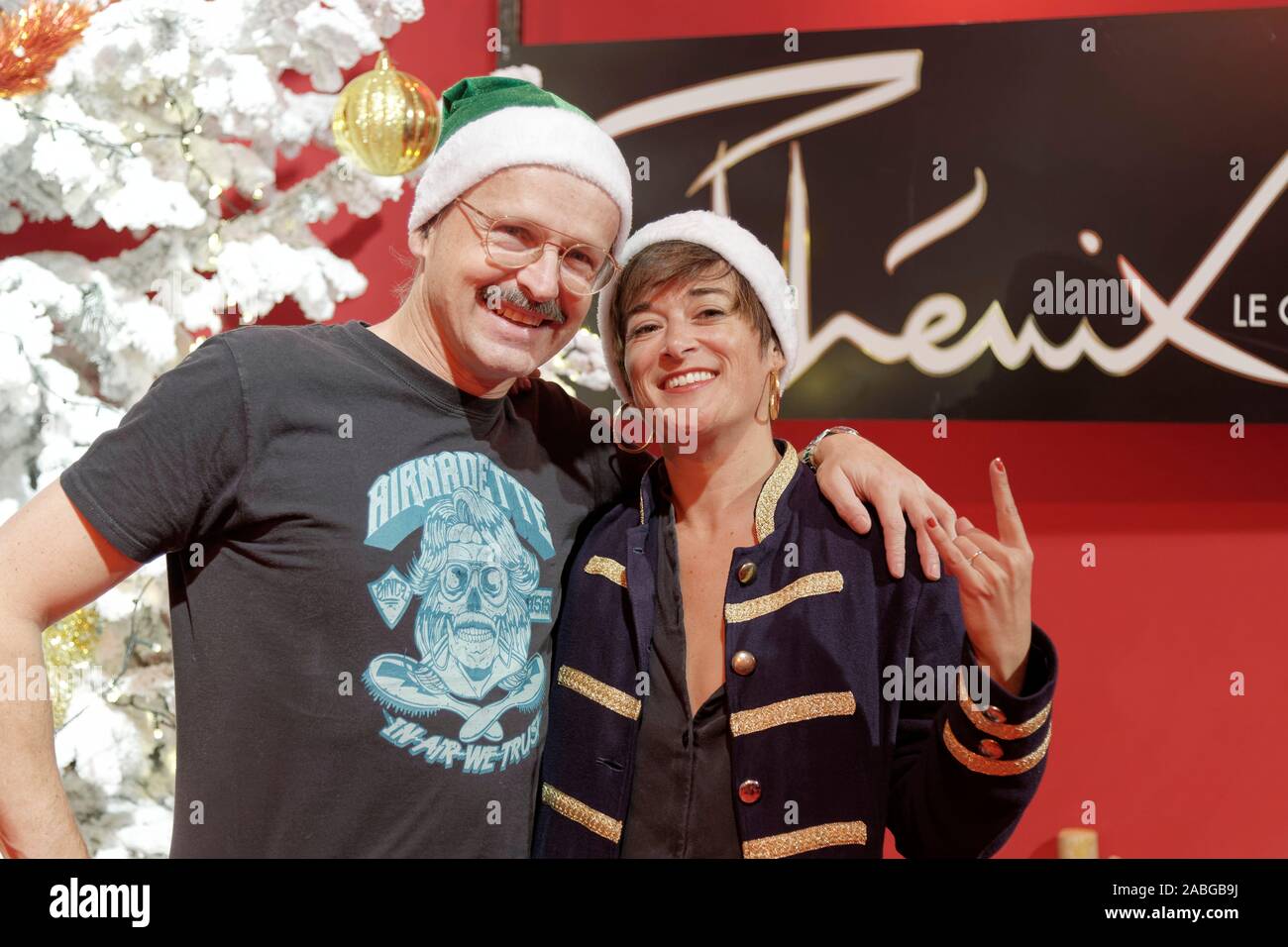 Paris, France.20 novembre 2019.Philippe Risotto, Béatrice de la Boulaye assistent au lancement des Peres Noel Verts de SPF à Paris, France Banque D'Images