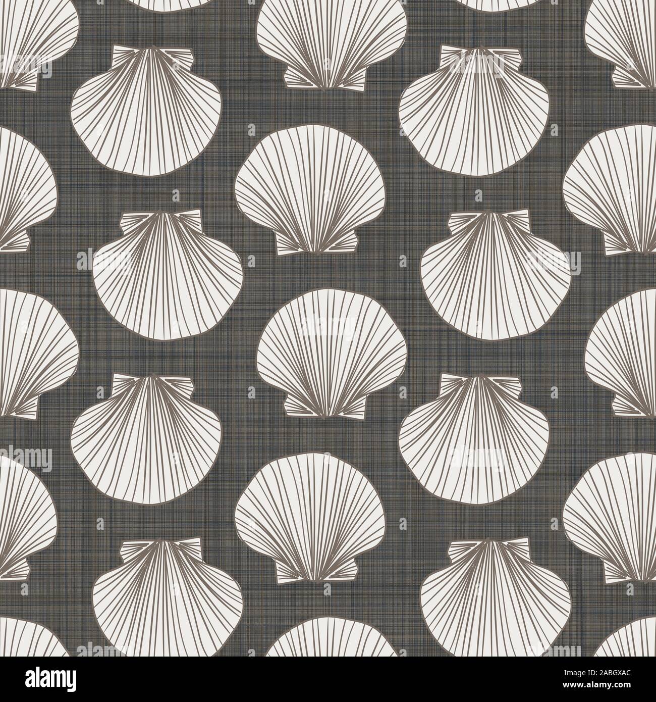 Coquillages coquillages sur lin motif transparent neutre Illustration de Vecteur