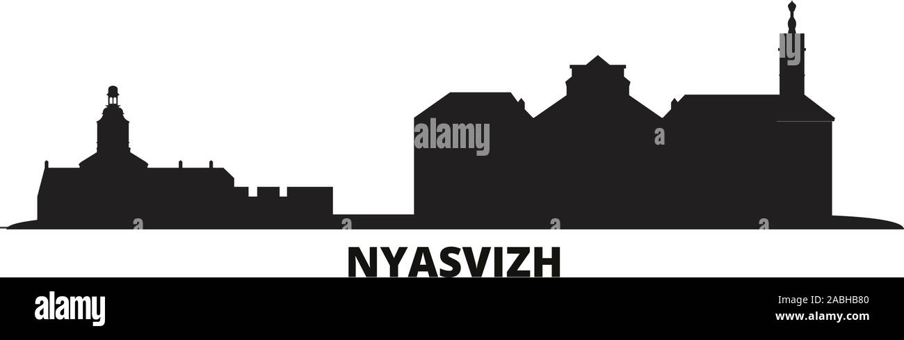 Le Bélarus, l'horizon de la ville Nyasvizh vector illustration isolé. Le Bélarus, Nyasvizh travel cityscape de repères Illustration de Vecteur