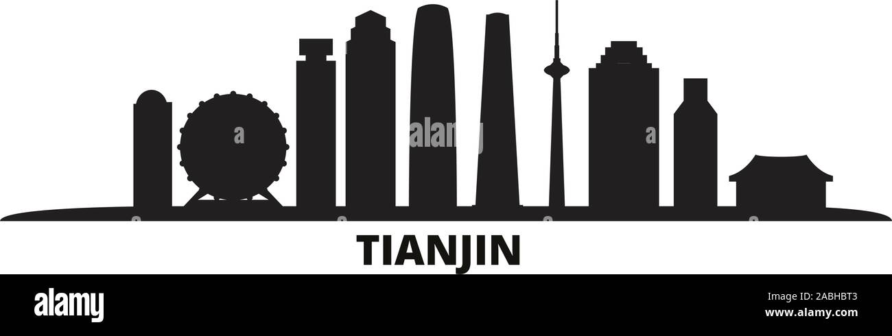 Chine, Tianjin city skyline vector illustration isolé. Chine, voyage de Tianjin cityscape de repères Illustration de Vecteur