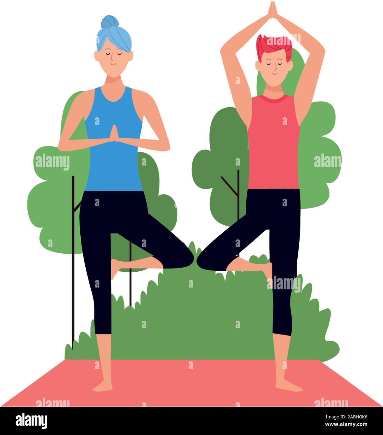 L'homme et la femme pratiquant le yoga à l'extérieur Illustration de Vecteur