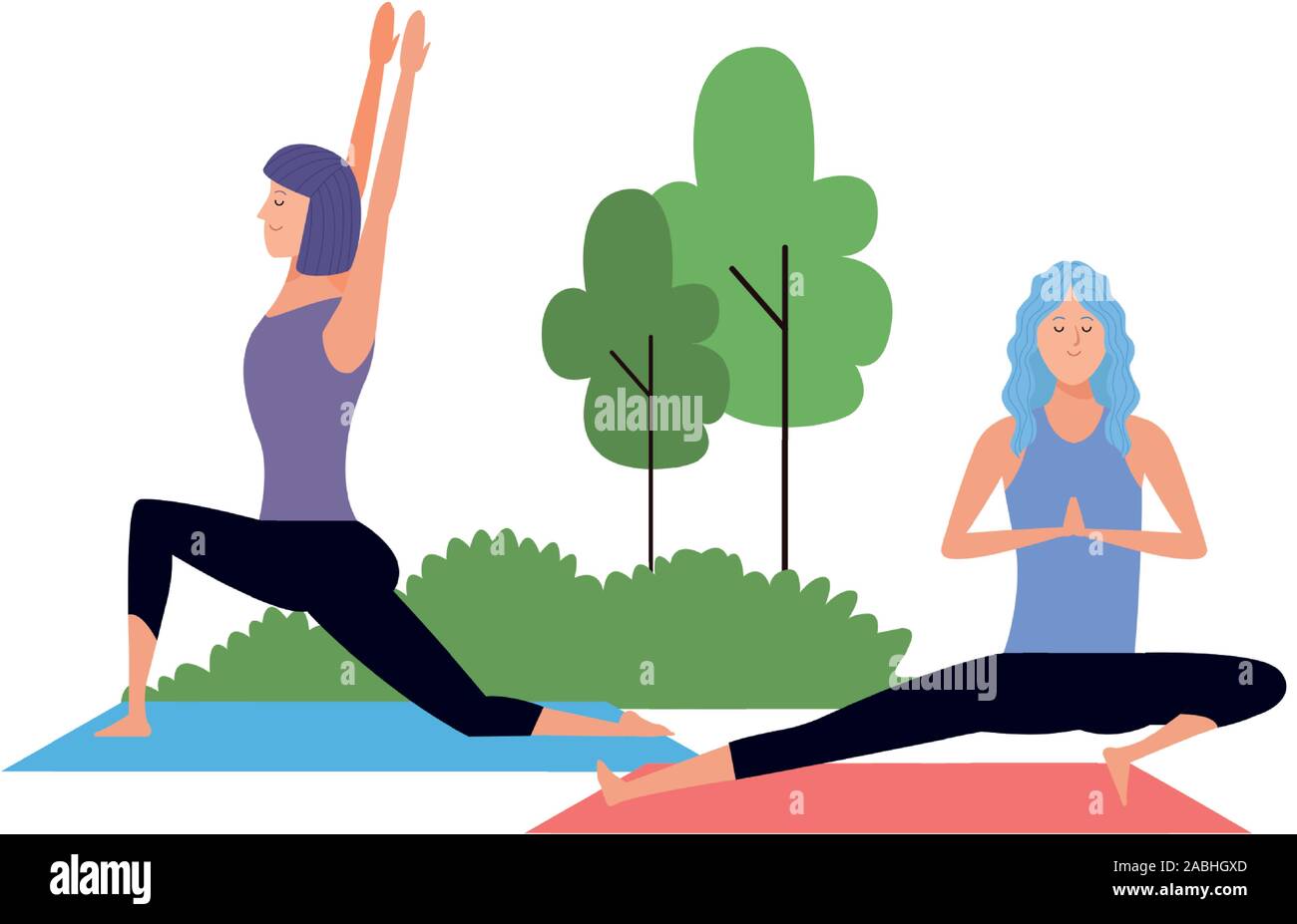 Les jeunes femmes pratiquant le yoga à l'extérieur, l'icône colorée Illustration de Vecteur