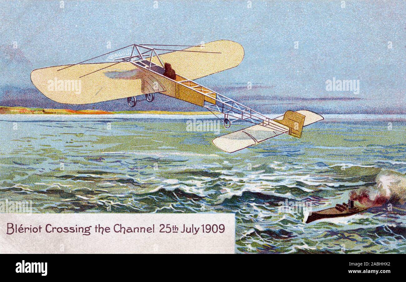 LOUIS BLÉRIOT (1872-1936), aviateur français sur sa traversée de la Manche i 1909 Banque D'Images