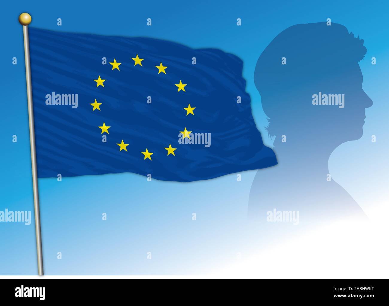 Ursula von der Leyen silhouette avec drapeau de l'UE, nouveau président de la Commission européenne, Allemagne Illustration de Vecteur