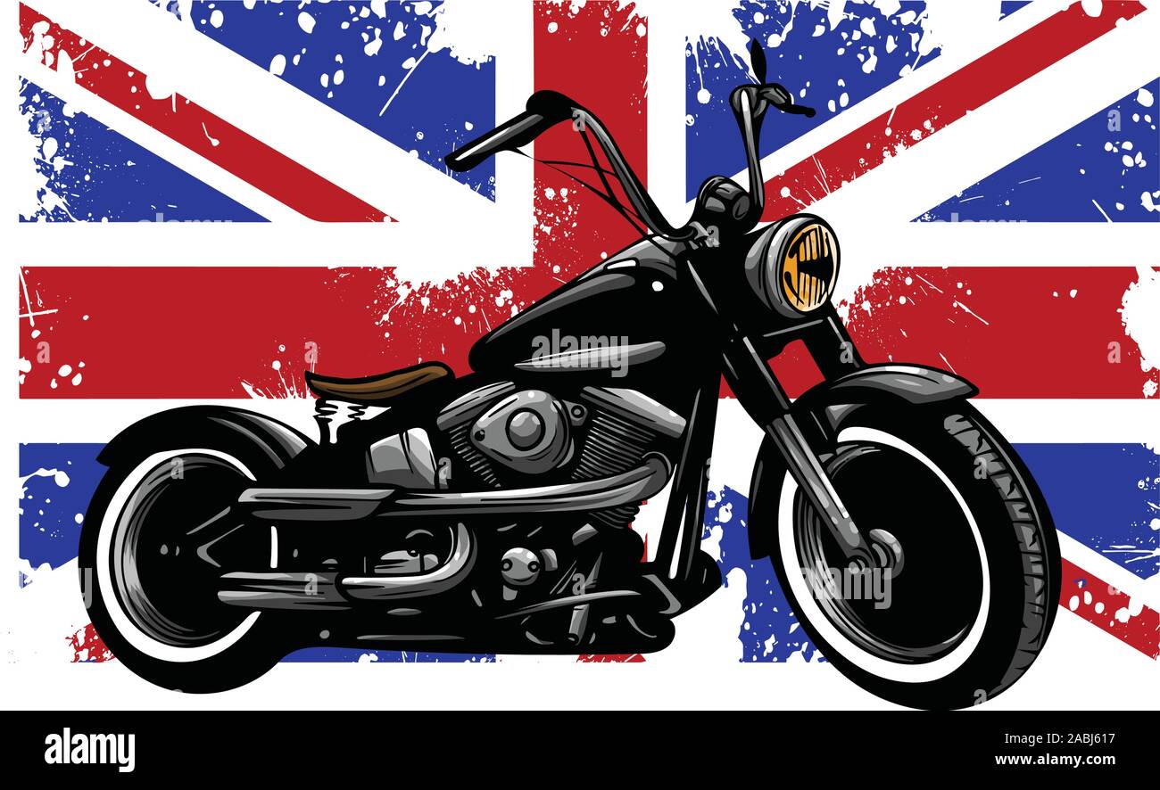 Custom moto avec la Grande-Bretagne d'un drapeau en arrière-plan Illustration de Vecteur