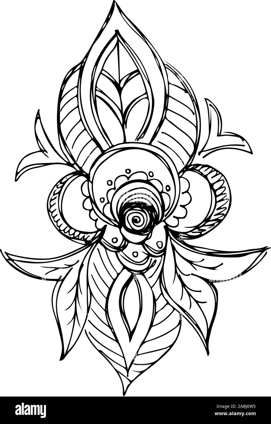 Résumé dessiné à la main gravée de fleurs tropicales. Fleurs rétro contour main orchidée, grande conception pour tout usage. Contours vecteur. Arrière-plan de la nature. Tr Illustration de Vecteur