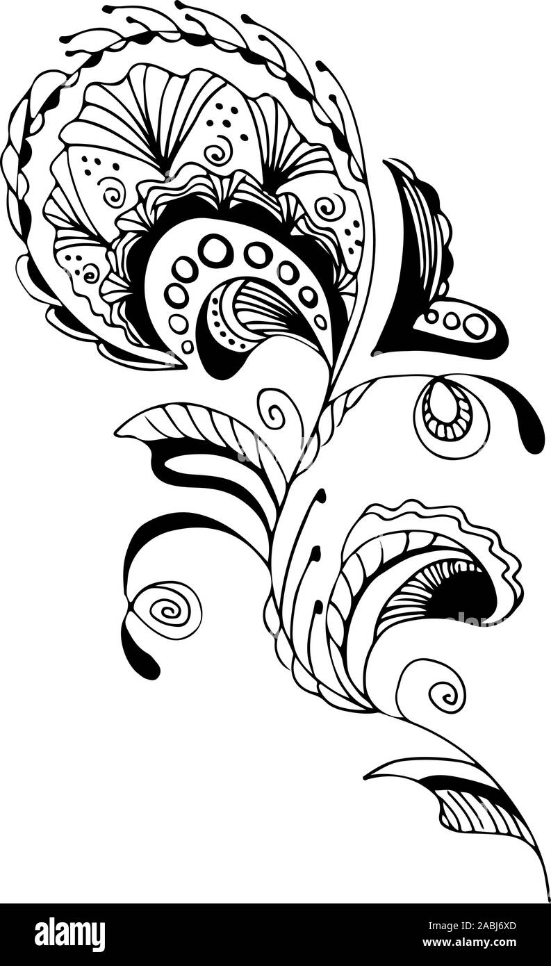 Résumé dessiné à la main gravée de fleurs tropicales. Fleurs rétro contour main orchidée, grande conception pour tout usage. Contours vecteur. Arrière-plan de la nature. Tr Illustration de Vecteur