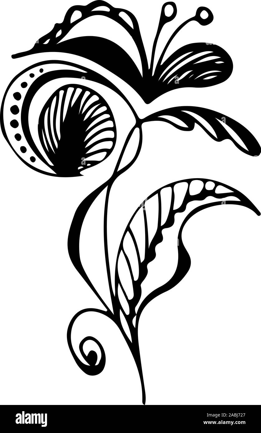 Résumé dessiné à la main gravée de fleurs tropicales. Fleurs rétro contour main orchidée, grande conception pour tout usage. Contours vecteur. Arrière-plan de la nature. Tr Illustration de Vecteur