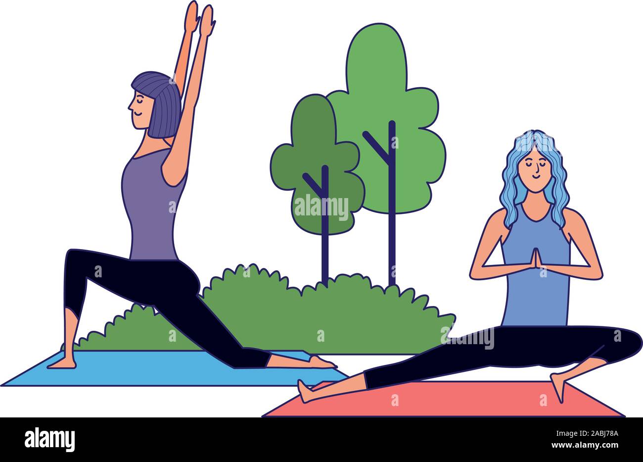 Les jeunes femmes pratiquant le yoga à l'extérieur, l'icône colorée Illustration de Vecteur