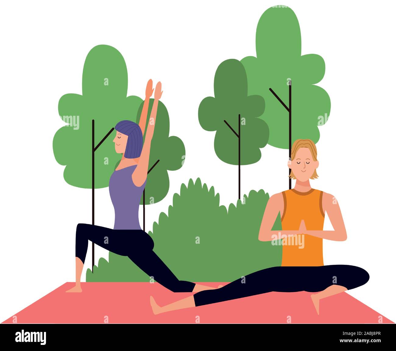 Jeune couple practicing yoga pose à l'extérieur Illustration de Vecteur