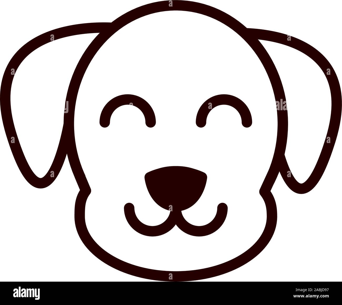 Visage mignon chien animal cartoon icône sur fond blanc trait épais Illustration de Vecteur